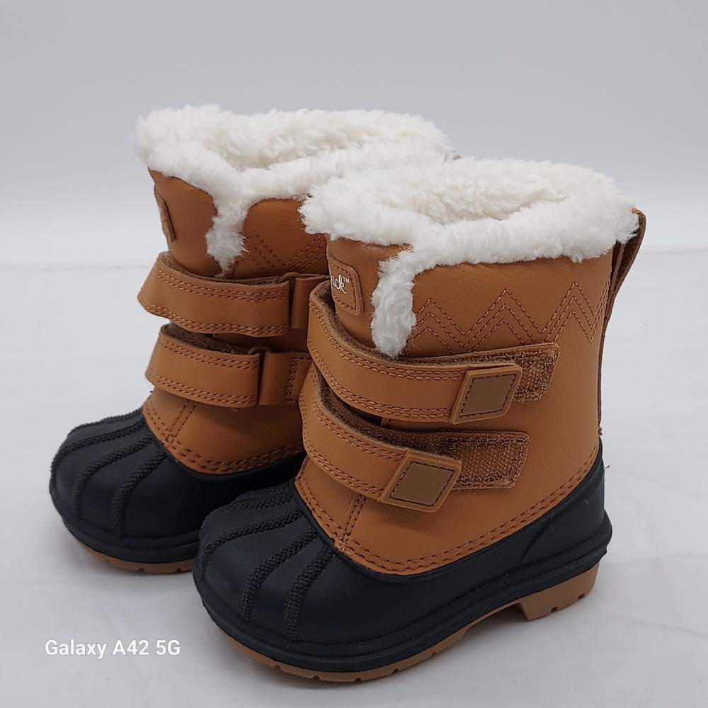 Cat & Jack Toddler Boys Brown Black Faux Fur Lined Winter Duck Boots Size 5